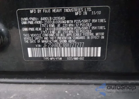 2011 Subaru Forester 2.5X Premium z USA, uszkodzony, nr VIN JF2SHADC3BH727277